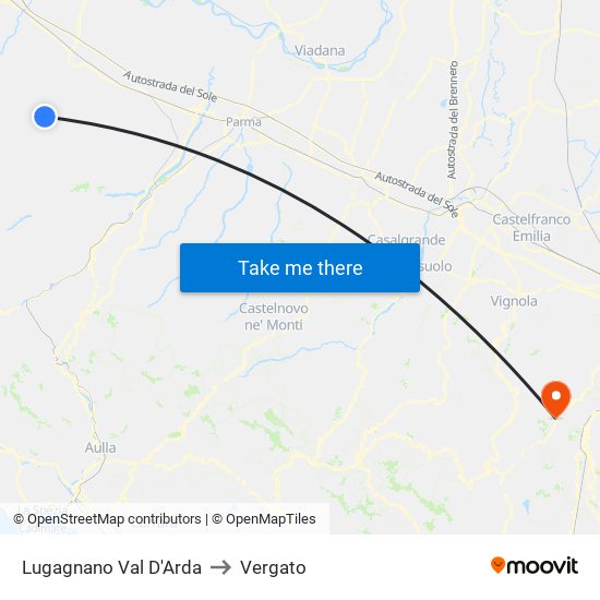Lugagnano Val D'Arda to Vergato map