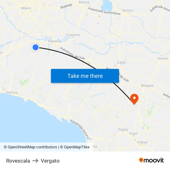 Rovescala to Vergato map