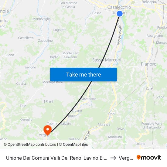 Unione Dei Comuni Valli Del Reno, Lavino E Samoggia to Vergato map