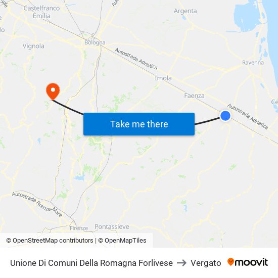 Unione Di Comuni Della Romagna Forlivese to Vergato map