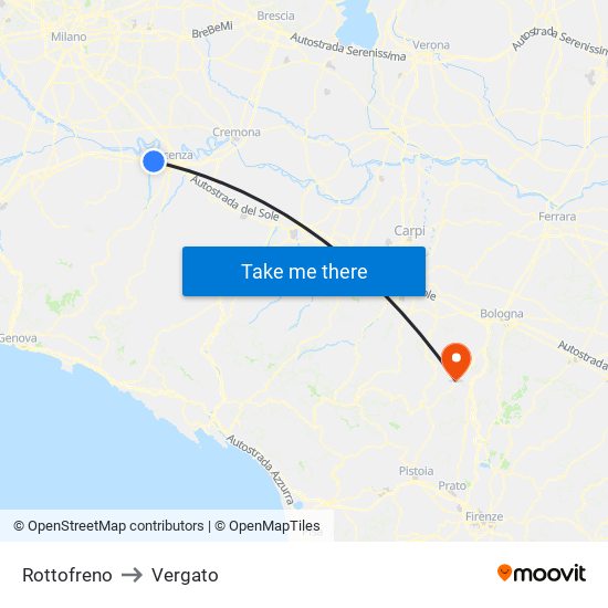 Rottofreno to Vergato map