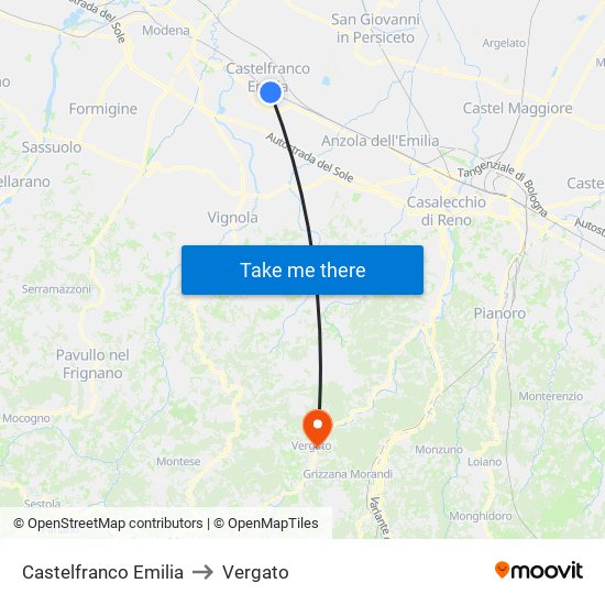 Castelfranco Emilia to Vergato map