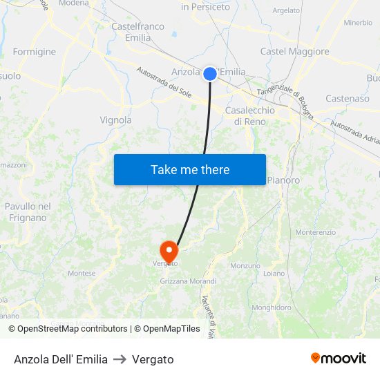 Anzola Dell' Emilia to Vergato map