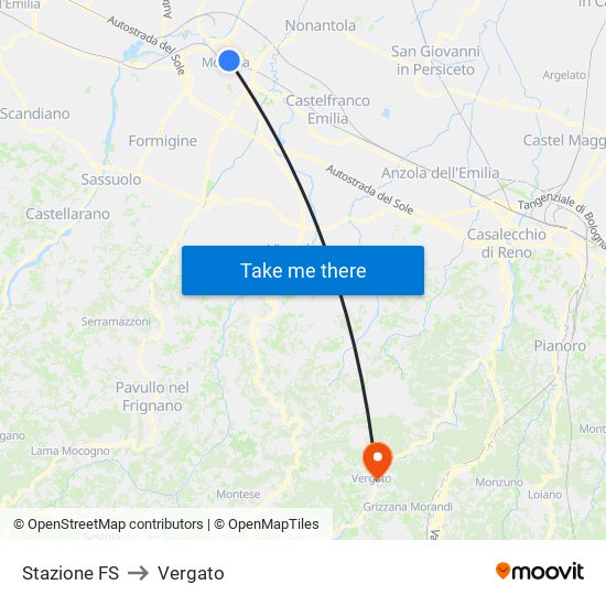 Stazione FS to Vergato map