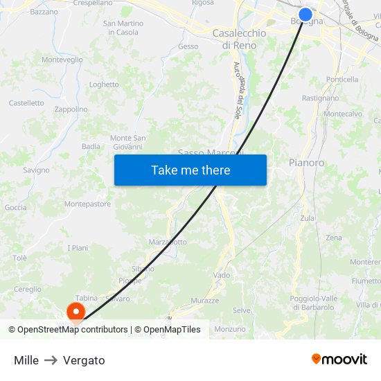 Mille to Vergato map