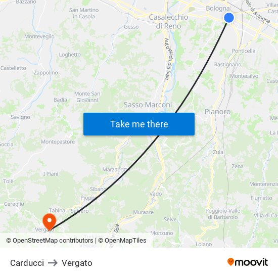 Carducci to Vergato map