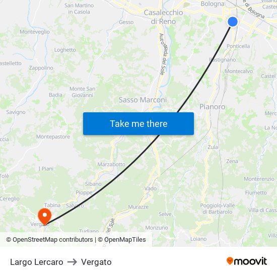 Largo Lercaro to Vergato map