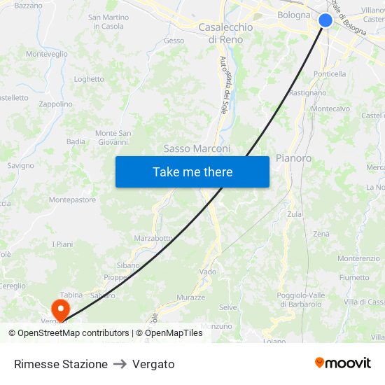 Rimesse Stazione to Vergato map