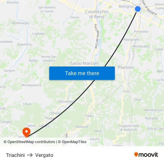 Triachini to Vergato map