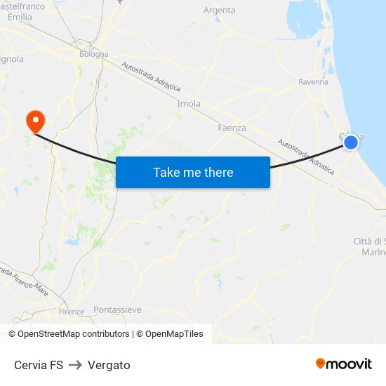 Cervia FS to Vergato map