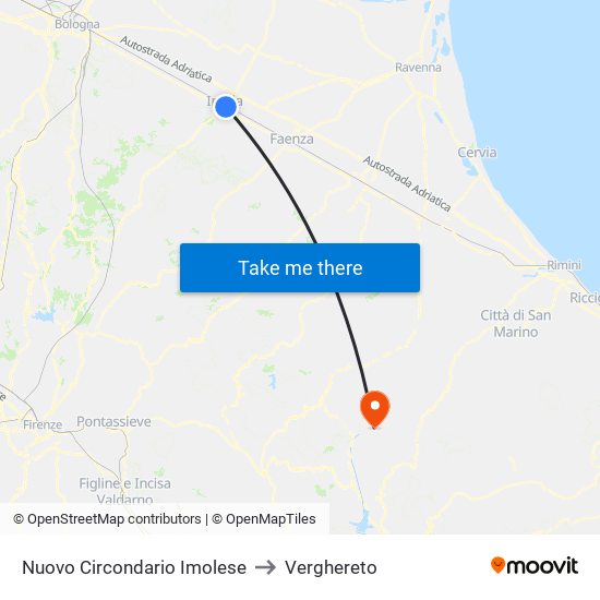 Nuovo Circondario Imolese to Verghereto map