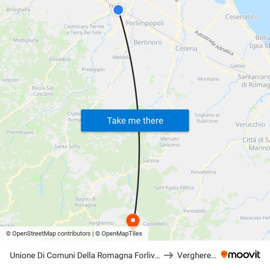 Unione Di Comuni Della Romagna Forlivese to Verghereto map