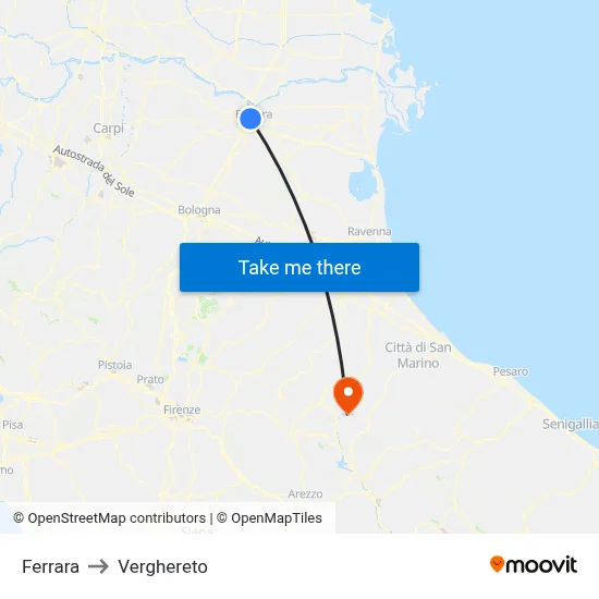Ferrara to Verghereto map