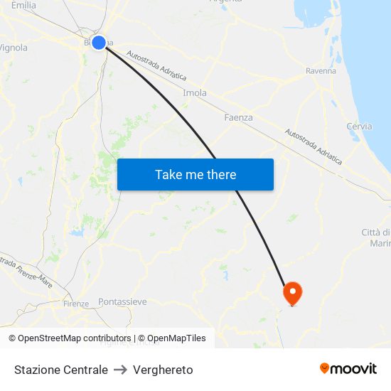 Stazione Centrale to Verghereto map