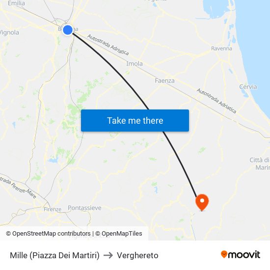 Mille (Piazza Dei Martiri) to Verghereto map