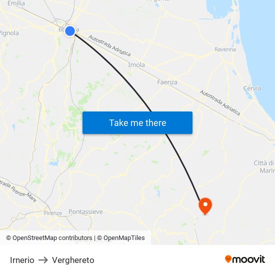 Irnerio to Verghereto map