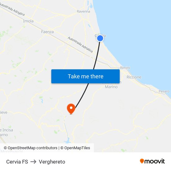 Cervia FS to Verghereto map
