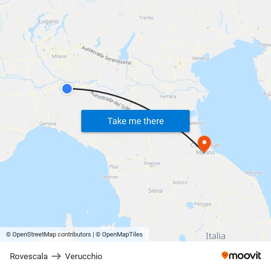 Rovescala to Verucchio map