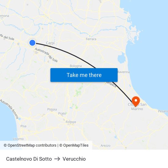 Castelnovo Di Sotto to Verucchio map