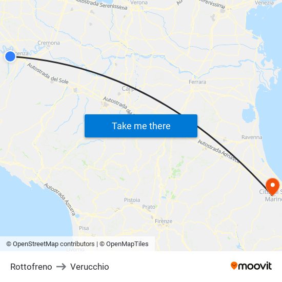 Rottofreno to Verucchio map