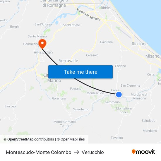 Montescudo-Monte Colombo to Verucchio map