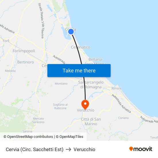 Cervia (Circ. Sacchetti Est) to Verucchio map