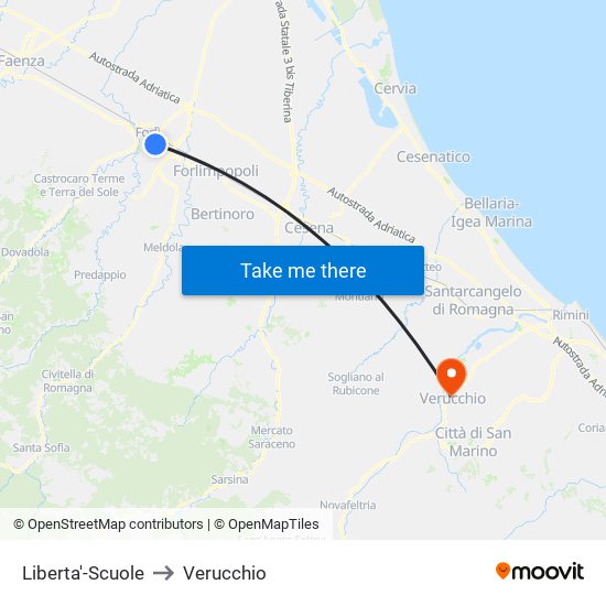 Liberta'-Scuole to Verucchio map