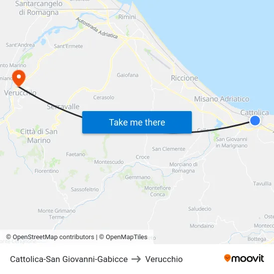 Cattolica-San Giovanni-Gabicce to Verucchio map