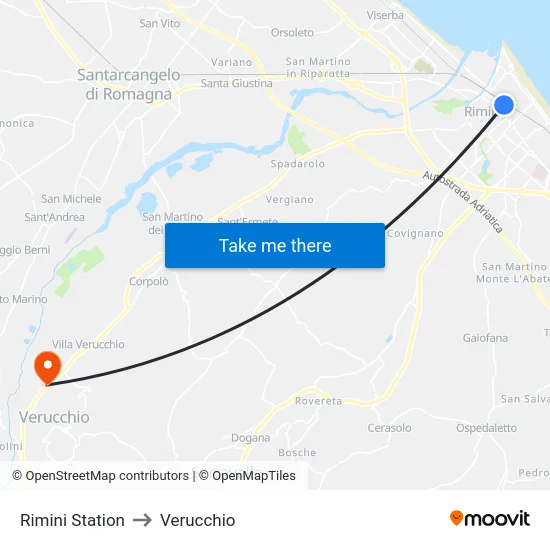 Rimini Station to Verucchio map