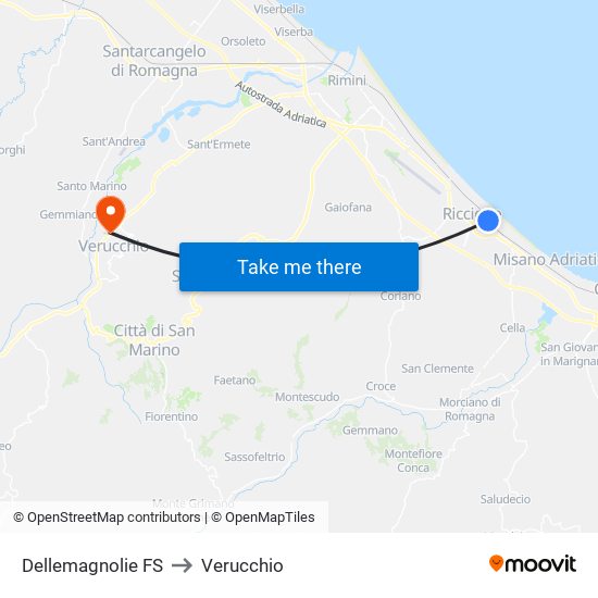 Dellemagnolie FS to Verucchio map