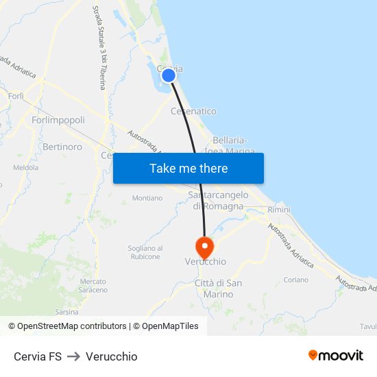 Cervia FS to Verucchio map