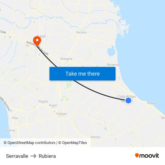 Serravalle to Rubiera map
