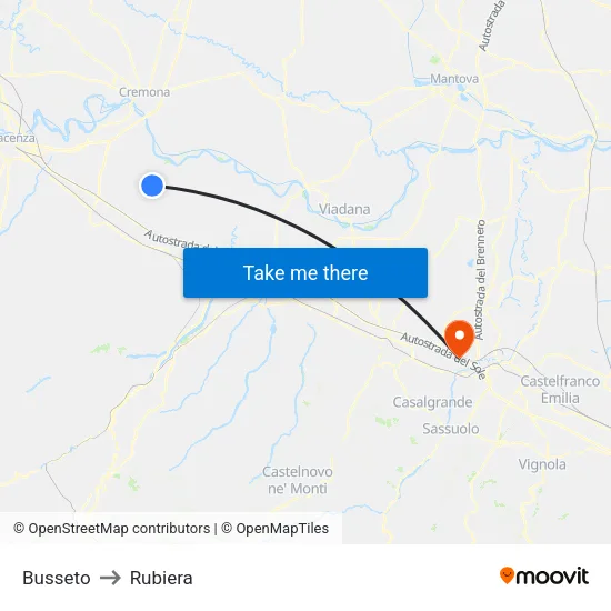 Busseto to Rubiera map