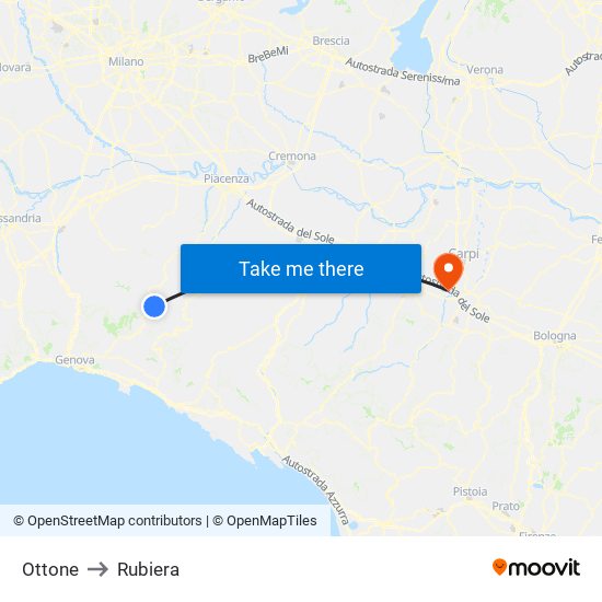 Ottone to Rubiera map