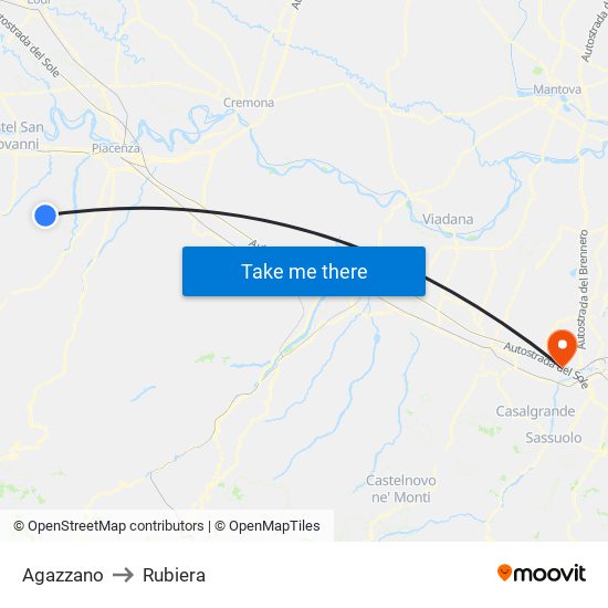 Agazzano to Rubiera map