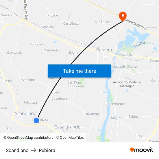Scandiano to Rubiera map