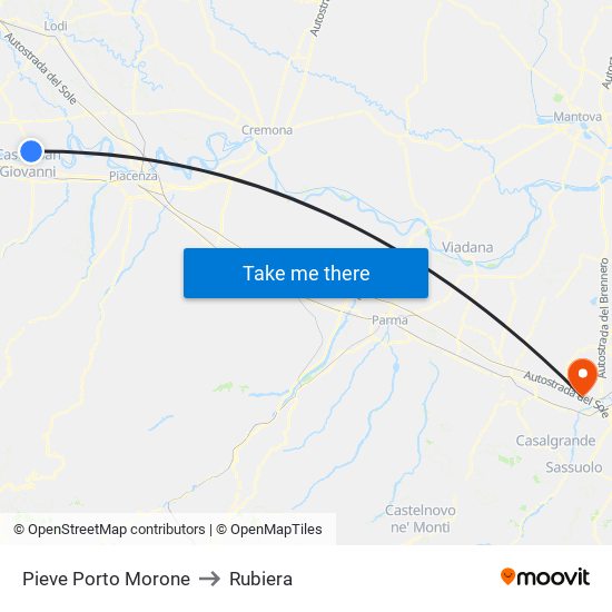 Pieve Porto Morone to Rubiera map