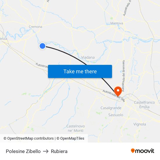 Polesine Zibello to Rubiera map