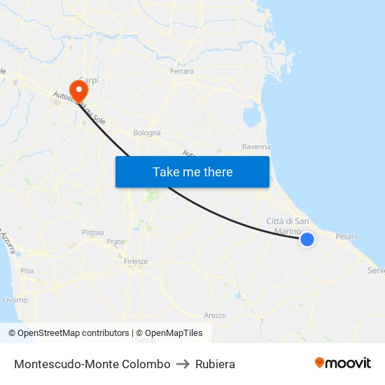 Montescudo-Monte Colombo to Rubiera map