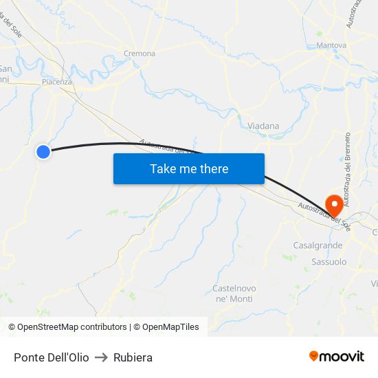 Ponte Dell'Olio to Rubiera map
