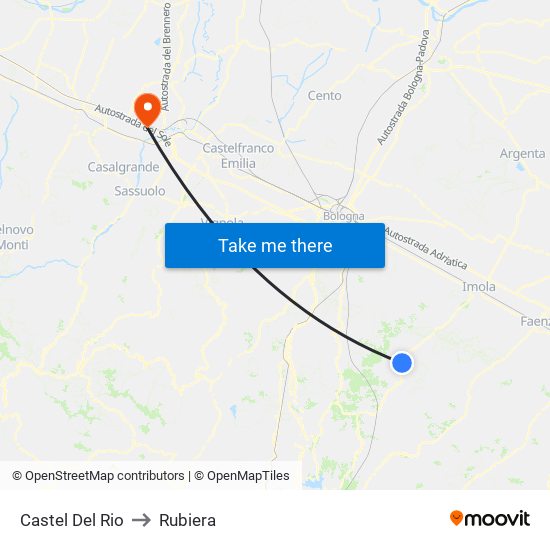 Castel Del Rio to Rubiera map