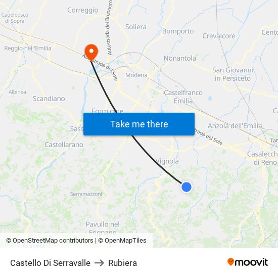 Castello Di Serravalle to Rubiera map