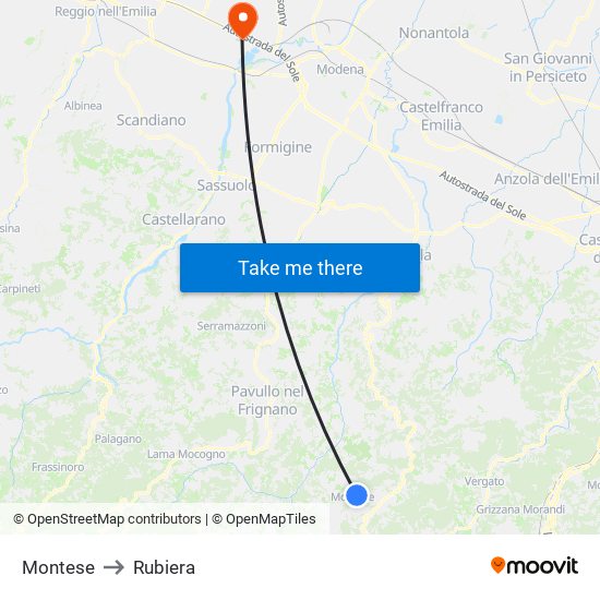 Montese to Rubiera map