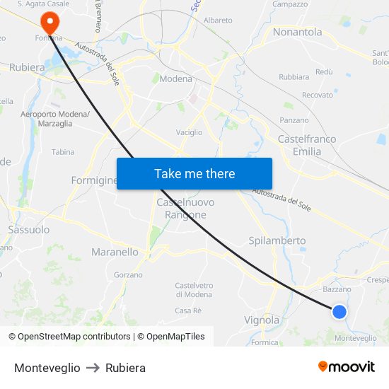 Monteveglio to Rubiera map