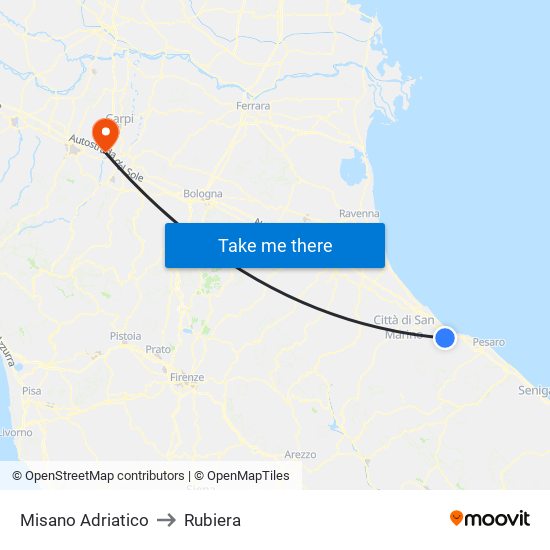Misano Adriatico to Rubiera map