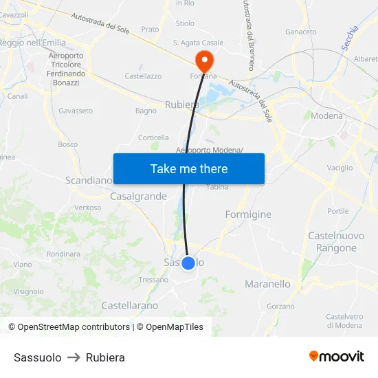 Sassuolo to Rubiera map