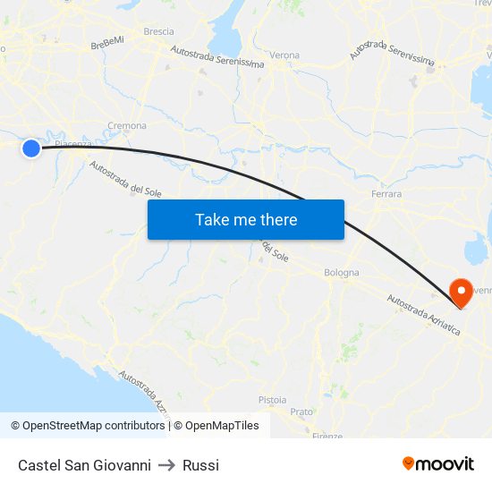 Castel San Giovanni to Russi map