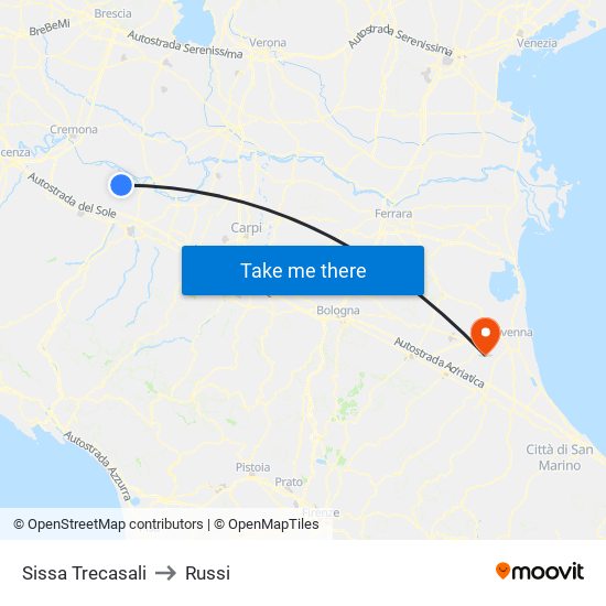 Sissa Trecasali to Russi map