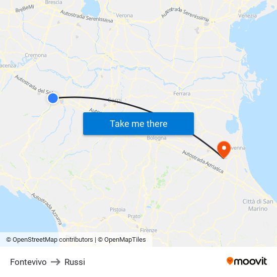 Fontevivo to Russi map