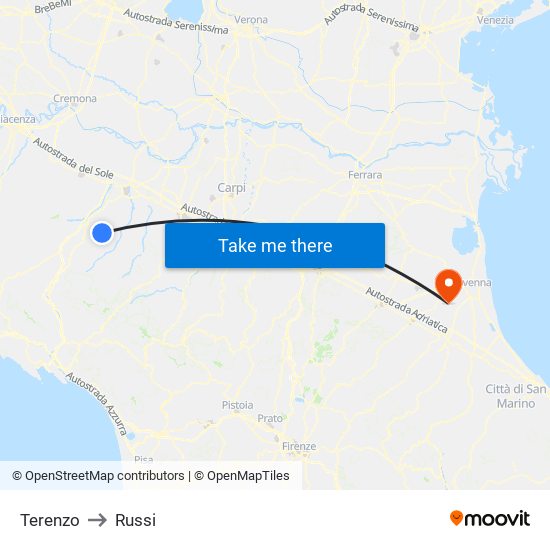 Terenzo to Russi map